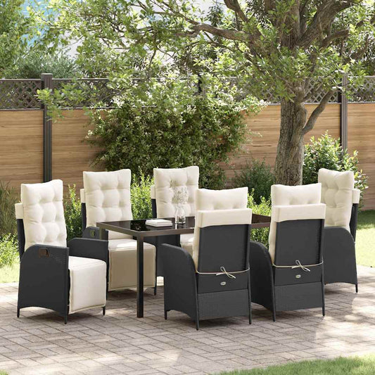 Garten Essgruppe 7 pcs Schwarz Poly Rattan