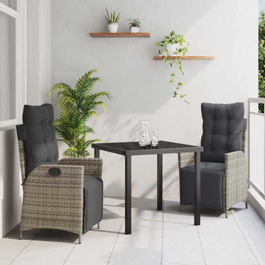 Garten Essgruppe 3 pcs Grau Poly Rattan