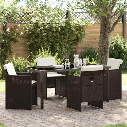 Garten Essgruppe 5 pcs Braun Poly-Rattan