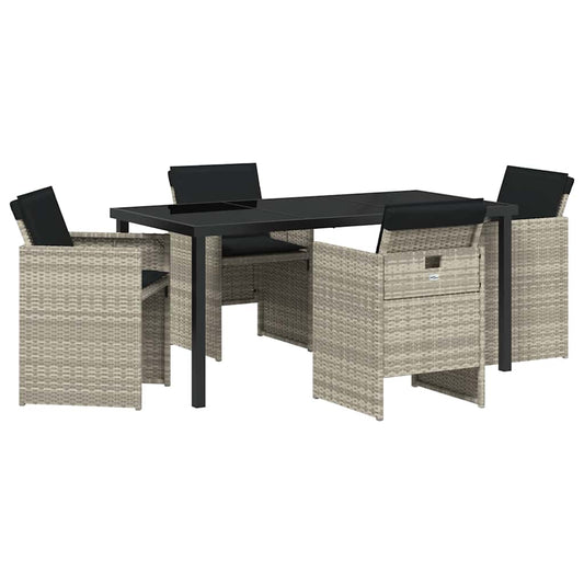 Garten Essgruppe 5 pcs Hellgrau Poly-Rattan