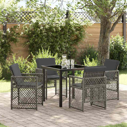 Garten Essgruppe 5 pcs Grau Poly-Rattan