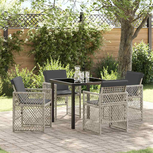 Garten Essgruppe 5 pcs Hellgrau Poly-Rattan