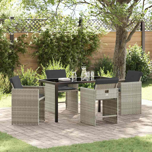 Garten Essgruppe 5 pcs Hellgrau Poly-Rattan