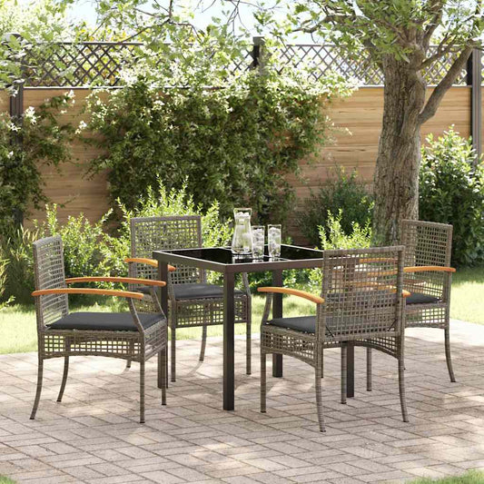 Garten Essgruppe 5 pcs Grau Poly-Rattan