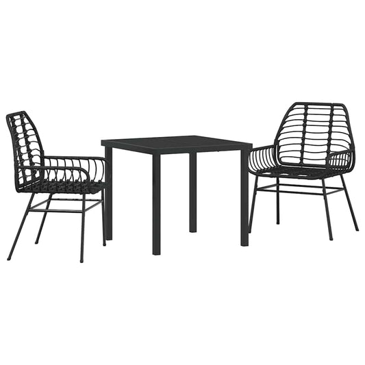 Garten Essgruppe 3 pcs Schwarz Poly-Rattan