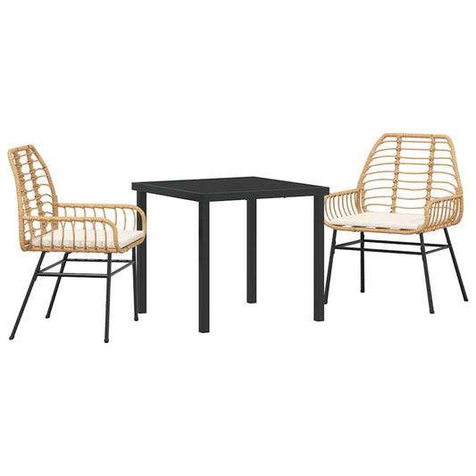 Garten Essgruppe 3 pcs Braun Poly-Rattan