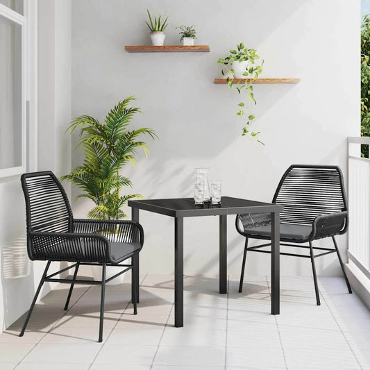 Garten Essgruppe 3 pcs Schwarz Poly-Rattan