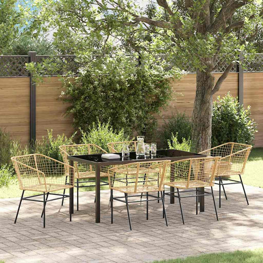 Garten Essgruppe 7 pcs Braun Poly-Rattan