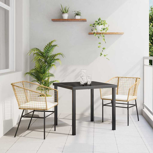 Garten Essgruppe 3 pcs Braun Poly-Rattan
