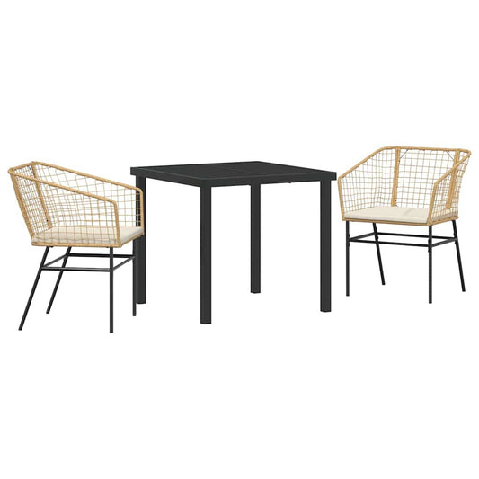 Garten Essgruppe 3 pcs Braun Poly-Rattan
