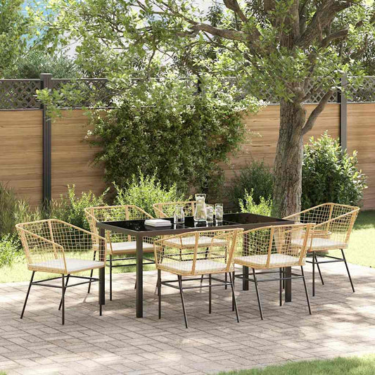 Garten Essgruppe 7 pcs Braun Poly-Rattan