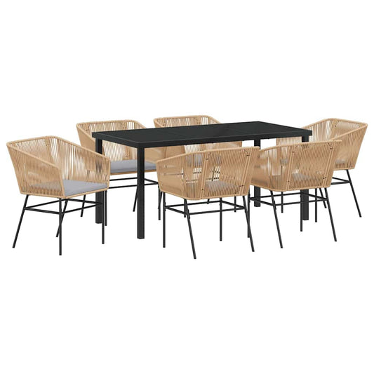 Garten Essgruppe 7 pcs Braun Poly Rattan