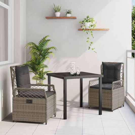 Garten Essgruppe 3 pcs Grau Poly-Rattan