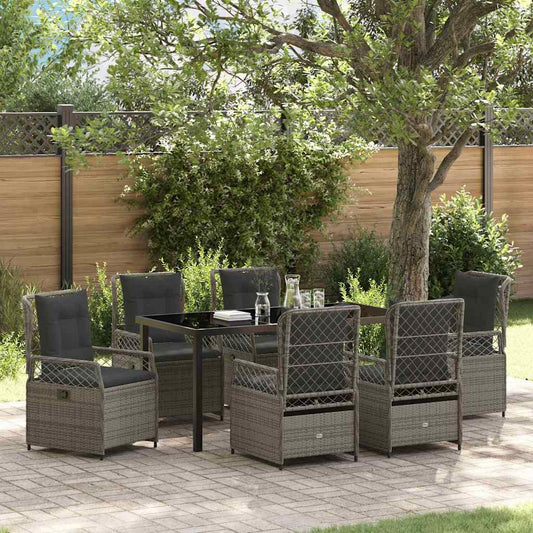 Garten Essgruppe 7 pcs Grau Poly-Rattan