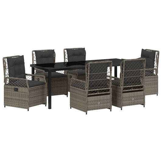Garten Essgruppe 7 pcs Grau Poly-Rattan