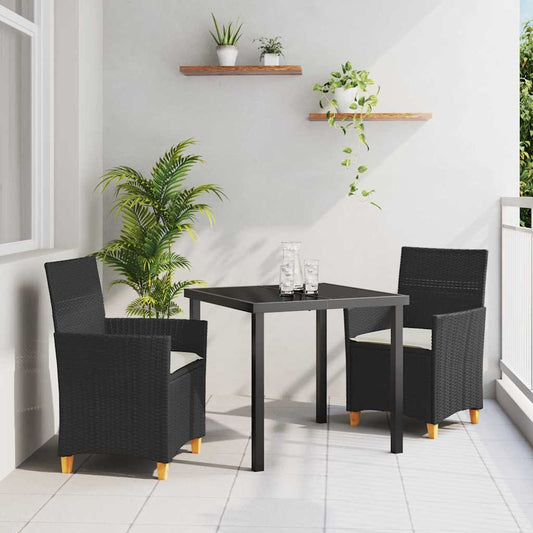 Garten Essgruppe 3 pcs Schwarz Poly-Rattan