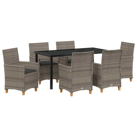Garten Essgruppe 7 pcs Grau Poly-Rattan