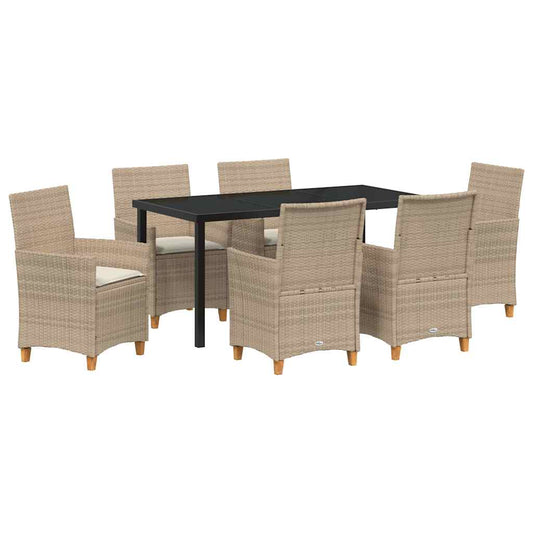 Garten Essgruppe 7 pcs Beige Poly-Rattan