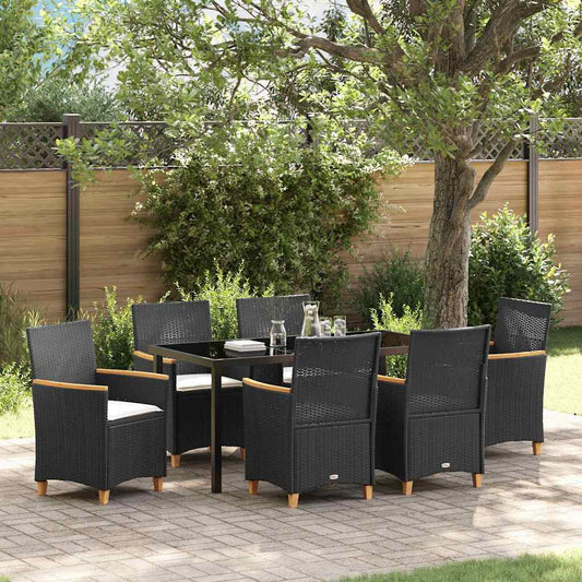 Garten Essgruppe 7 pcs Schwarz Poly-Rattan
