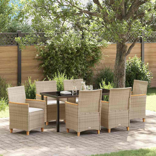 Garten Essgruppe 7 pcs Beige Poly-Rattan