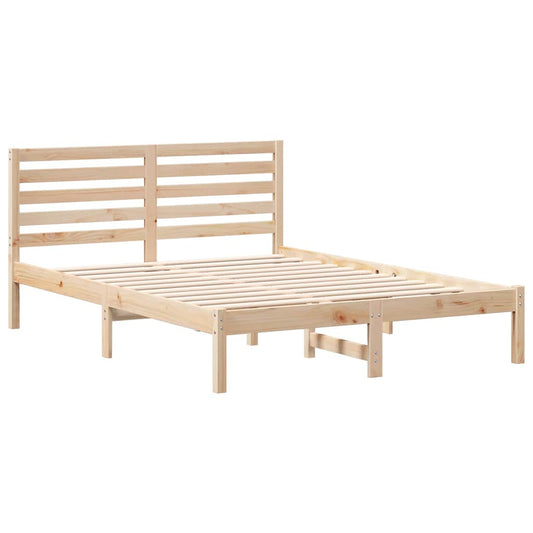 Bettgestell mit Kopfteil Braun 135 x 190 cm Massivholz Kiefer