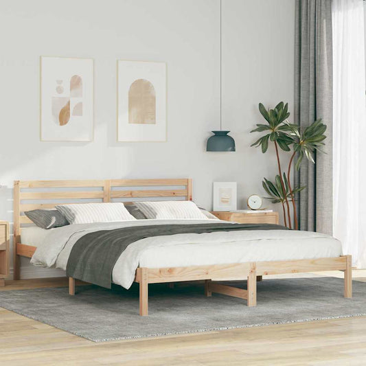 Bettgestell mit Kopfteil Braun 160 x 210 cm Massivholz Kiefer
