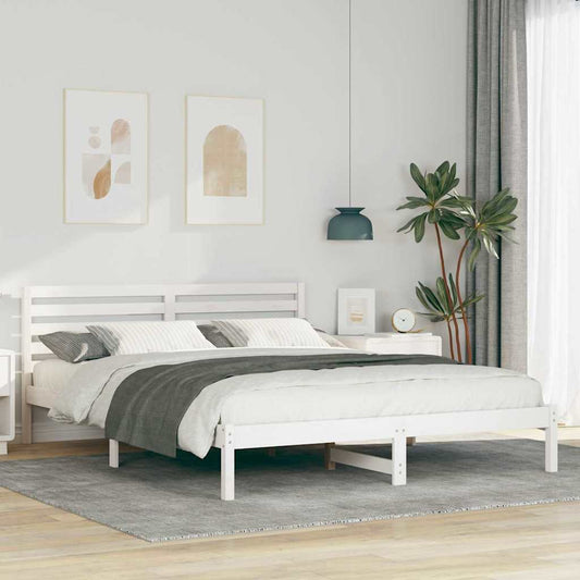 Bettgestell mit Kopfteil Weiß 160 x 210 cm Massivholz Kiefer