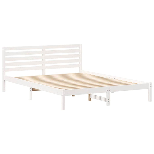 Bettgestell mit Kopfteil Weiß 160 x 210 cm Massivholz Kiefer