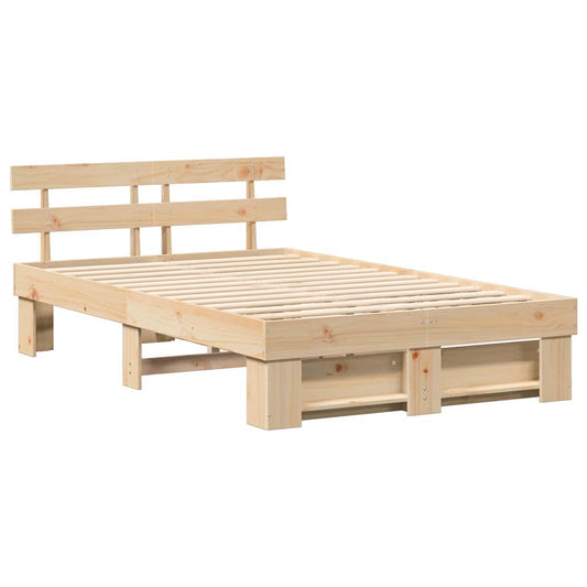 Bettgestell mit Kopfteil Braun 135 x 190 cm Massivholz Kiefer