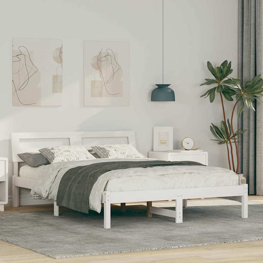 Bettgestell mit Kopfteil Weiß 135 x 190 cm Massivholz Kiefer