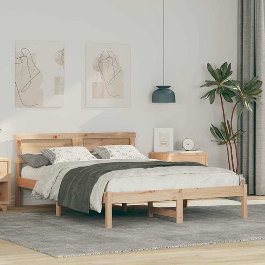 Bettgestell mit Kopfteil Braun 140 x 190 cm Massivholz Kiefer
