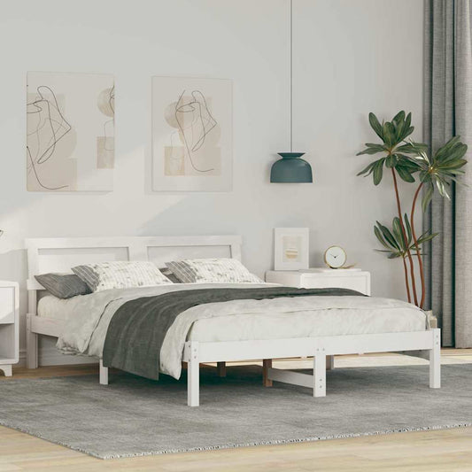 Bettgestell mit Kopfteil Weiß 120 x 190 cm Massivholz Kiefer