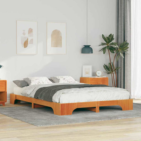 Bodenbettgestell Braun 140 x 220 cm Massivholz Kiefer