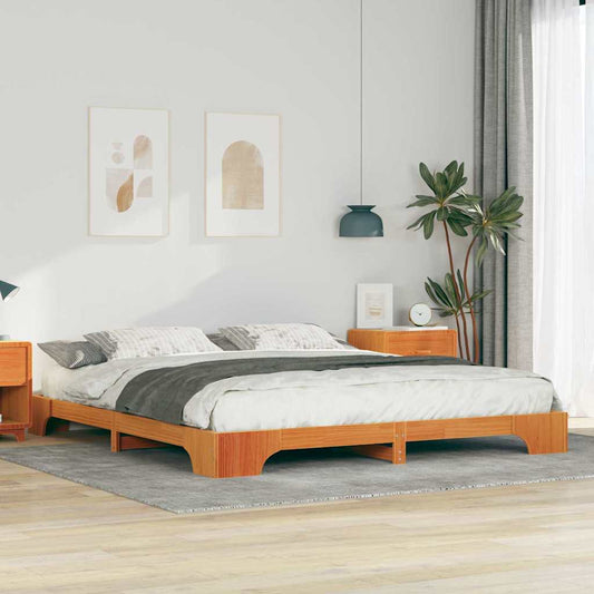 Bodenbettgestell Braun 200 x 220 cm Massivholz Kiefer