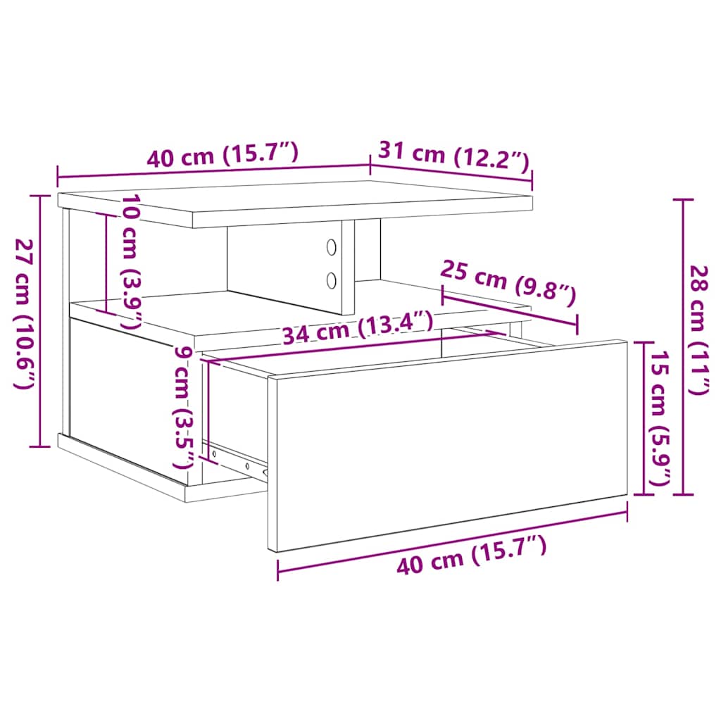 Schwebende Nachttische 2 Stück Artisan Eiche 40x31x27 cm Werkstoff Holz