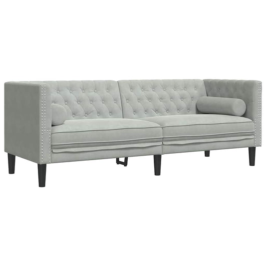 Chesterfield-Sofa mit Kissen Hellgrau 194 x 74.5 x 70.5 cm Samt