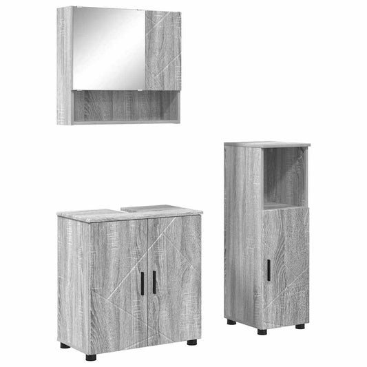 Badezimmermöbel-Set 3 pcs Graues Sonoma Holzwerkstoff & Metall