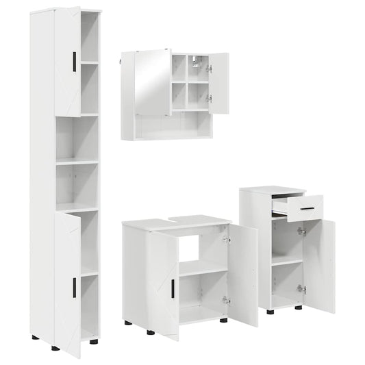 Badezimmermöbel-Set 4 pcs Hochglanz Weiß Holzwerkstoff & Metall