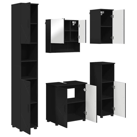 Badezimmermöbel-Set 5 pcs Schwarz Holzwerkstoff & Metall