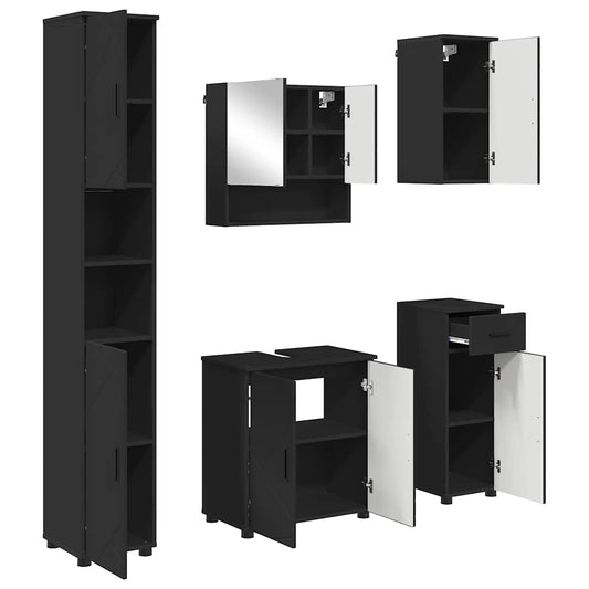 Badezimmermöbel-Set 5 pcs Schwarz Holzwerkstoff & Metall