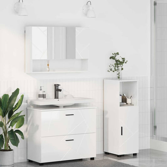 Badezimmermöbel Set 3 pcs Hochglanz-Weiß 76,5 x 35 x 64 cm