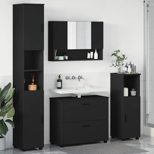 Badezimmermöbel Set mit Regal 4 pcs Schwarz 30 x 35 x 192 cm