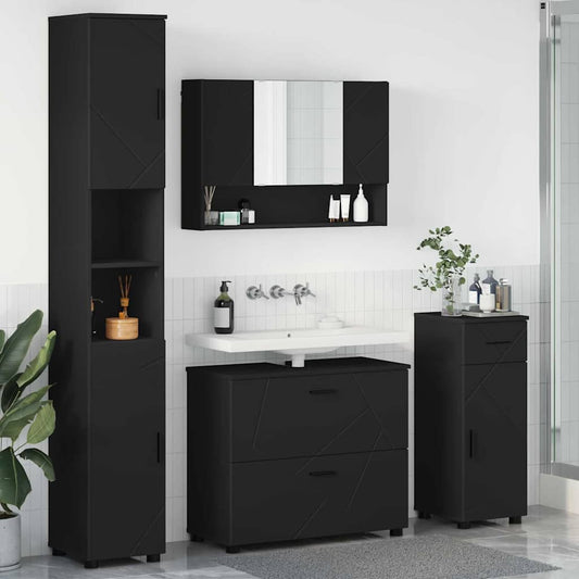 Badezimmermöbel Set mit Regal 4 pcs Schwarz 30 x 35 x 192 cm