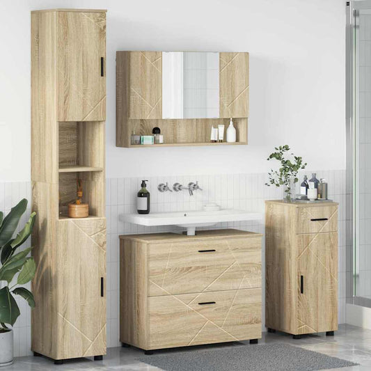 Badezimmermöbel Set mit Tür 4 pcs Sonoma-Eiche 30 x 35 x 192 cm