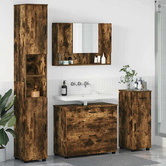 Badezimmermöbel Set mit Tür 4 pcs Räuchereiche 30 x 35 x 192 cm