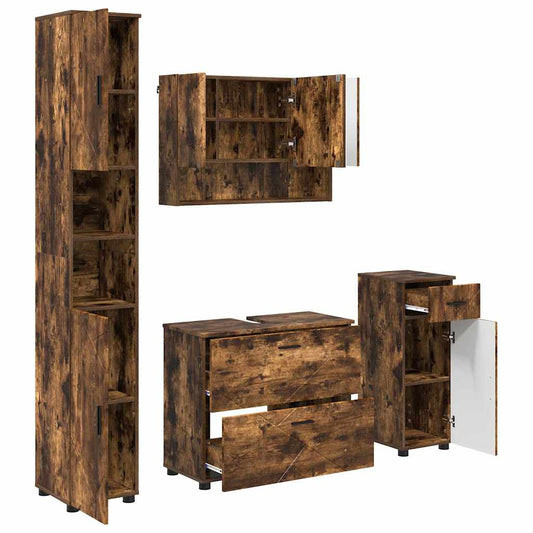 Badezimmermöbel Set mit Tür 4 pcs Räuchereiche 30 x 35 x 192 cm