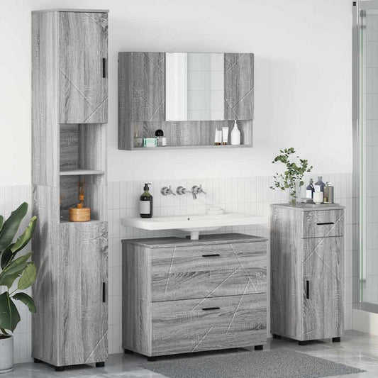 Badezimmermöbel Set mit Tür 4 pcs Grau Sonoma 30 x 35 x 192 cm