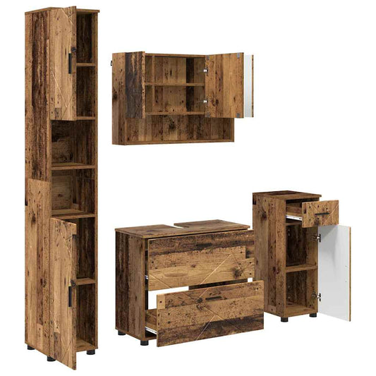 Badezimmermöbel Set mit Regal 4 pcs Altholz 30 x 35 x 192 cm
