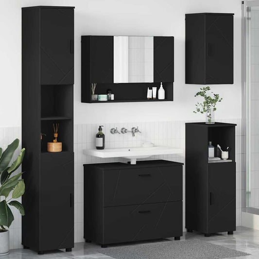 Badezimmermöbel Set mit Regal 5 pcs Schwarz 30 x 35 x 192 cm