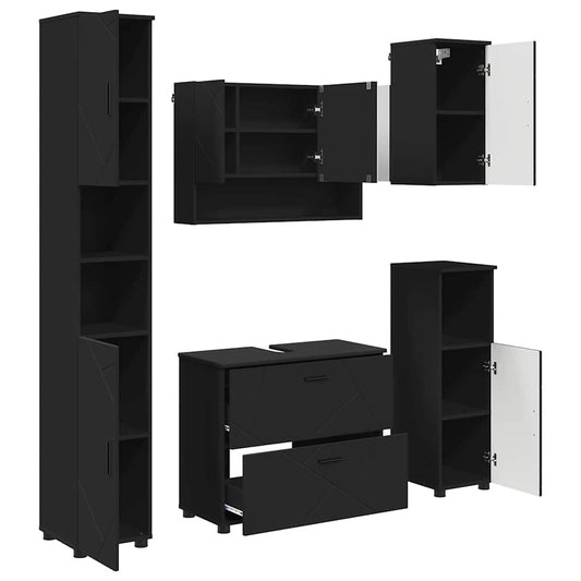 Badezimmermöbel Set mit Regal 5 pcs Schwarz 30 x 35 x 192 cm